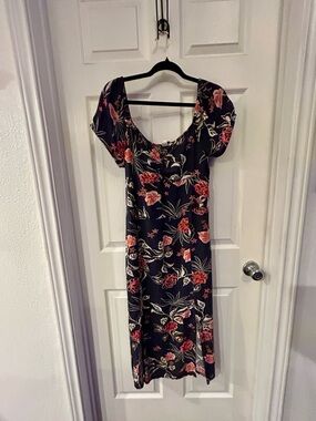 Roxy Navy Sweetheart Midi Dress with Coral Floral Print